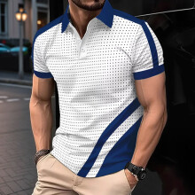 Heren T-Shirts Korte Mouw Casual T-Shirt Kleurblok Slim Fit Zomer Kraag voor Shirts Wit L