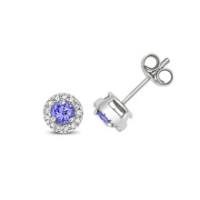 Beautiful 9ct White Gold Ladies Diamond Stud Earrings Brilliant Cut 0.10 Carat H - PK with Tanzanite - 6mm*6mm
