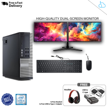Full dual monitors 23" x 2 with Core i5 PC 8GB ram and 500GB HDD keyboard Mouse Antivirus Office - Refurbished