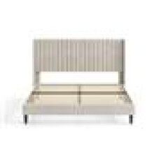 (DOUBLE, BEIGE) Upholstered Bed Frame with Cozy Button Tufted Headboard & Adjustable Height, Wood Slat Support CHARLIE