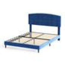 (KING, BLUE) Upholstered Bed Frame with Cozy Button Tufted Headboard & Adjustable Height, Wood Slat Support CHEYENNE