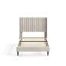 (SINGLE, BEIGE) Upholstered Bed Frame with Cozy Button Tufted Headboard & Adjustable Height, Wood Slat Support CHARLIE