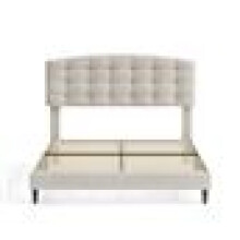 (KING, BEIGE) Upholstered Bed Frame with Cozy Button Tufted Headboard & Adjustable Height, Wood Slat Support CHEYENNE