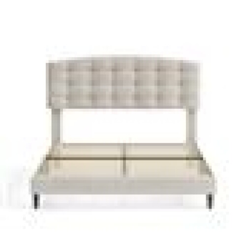 MCC (KING, BEIGE) Upholstered Bed Frame with Cozy Button Tufted Headboard & Adjustable Height, Wood Slat Support CHEYENNE