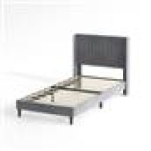 (SINGLE, GREY) Upholstered Bed Frame with Cozy Button Tufted Headboard & Adjustable Height, Wood Slat Support CHARLIE