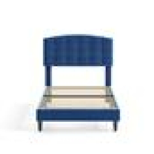 MCC (SINGLE, BLUE) Upholstered Bed Frame with Cozy Button Tufted Headboard & Adjustable Height, Wood Slat Support CHEYENNE