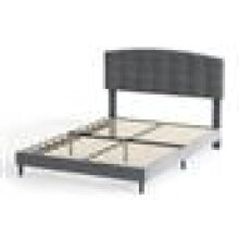 (KING, GREY) Upholstered Bed Frame with Cozy Button Tufted Headboard & Adjustable Height, Wood Slat Support CHEYENNE