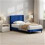 MCC (SINGLE, BLUE) Upholstered Bed Frame with Cozy Button Tufted Headboard & Adjustable Height, Wood Slat Support CHARLIE 2
