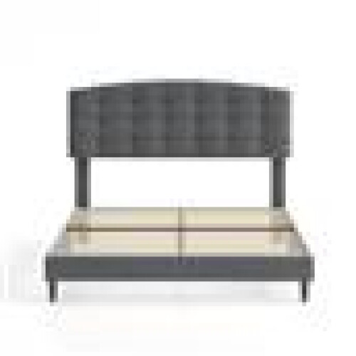 MCC (DOUBLE, GREY) Upholstered Bed Frame with Cozy Button Tufted Headboard & Adjustable Height, Wood Slat Support CHEYENNE