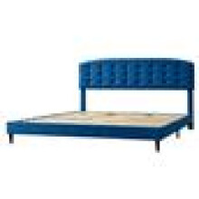 (SUPER KING, BLUE) Upholstered Bed Frame with Cozy Button Tufted Headboard & Adjustable Height, Wood Slat Support CHEYENNE