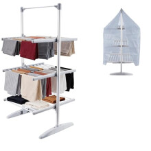BARGAIN FACTORY XL Electric Heated Clothes Airer, 3 Tier Indoor Laundry Dryer Rack with Cover, 36 Heating Tubes, Foldable, 147x73x15.5cm