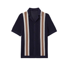 Gestreept Gebreid Campshirt met Korte Mouwen voor Heren Blauw L