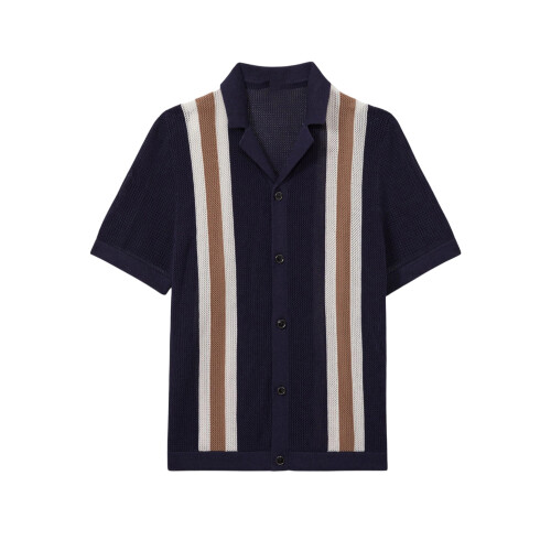 Gestreiftes Kurzarm-Strickhemd für Herren Blau L