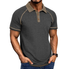 Mannen Shirts Korte Mouw Raglan Kraag Casual Zomer Mode voor Shirts Donkergrijs S