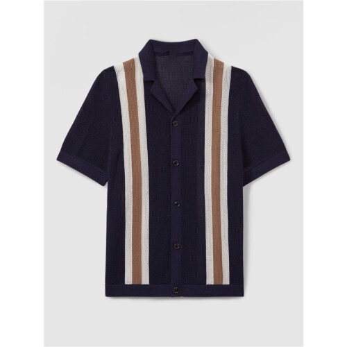 Gestreiftes Kurzarm-Strickhemd für Herren Blau M 1