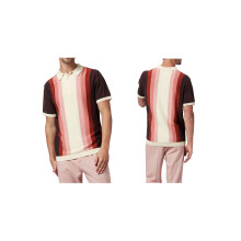 Gestreept Gebreid Overhemd met Korte Mouwen voor Heren Rood L