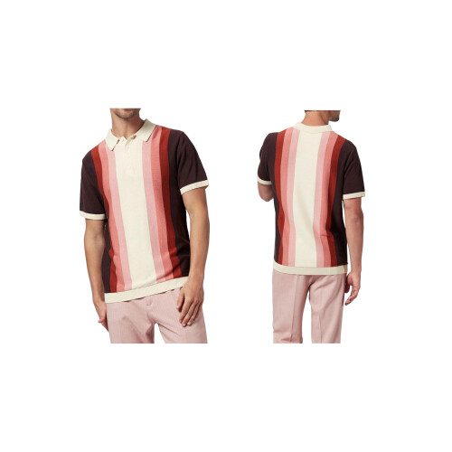 Gestreiftes Kurzarm-Strickhemd für Herren Rot L