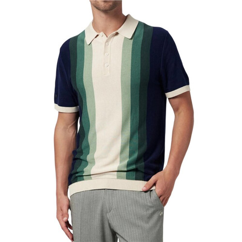 Gestreiftes Kurzarm-Strickhemd für Herren Grün M