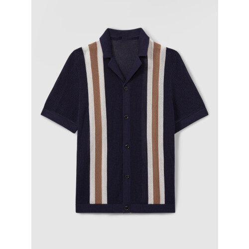 Gestreiftes Kurzarm-Strickhemd für Herren Blau L 1