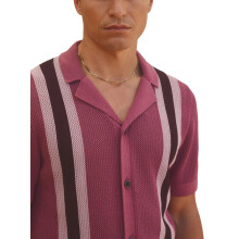 Gestreept Gebreid Campshirt met Korte Mouwen voor Heren Rosérood L