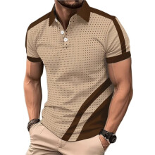 Heren T-Shirts Korte Mouw Casual T-Shirt Kleurblok Slim Fit Zomer Kraag voor Shirts Khaki S