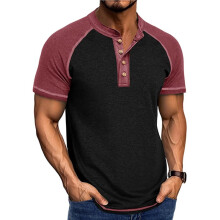 Mens Henley Short Sleeve T-Shirt Casual Shirt Workout Gym for Henley Tee Tops Black Date Red S