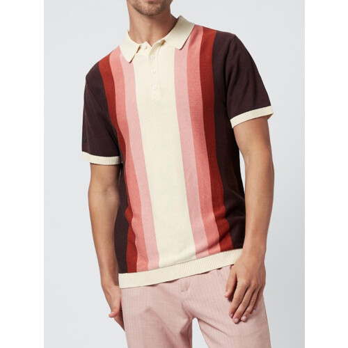 Gestreiftes Kurzarm-Strickhemd für Herren Rot XL 1