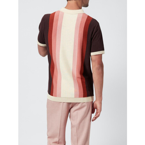 Gestreiftes Kurzarm-Strickhemd für Herren Rot XL 2