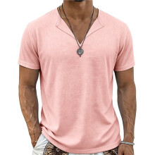 Heren Muscle T-Shirts V-Hals Slim Fit Workout Shirt Korte Mouwen Longline Gym Atletische T-Shirts Roze S