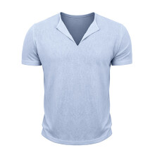 Heren Muscle T-Shirts V-Hals Slim Fit Workout Shirt Korte Mouwen Longline Gym Atletische T-Shirts Lichtblauw M