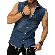 Mouwloos Herenoverhemd van Verwassen Denim Blauw XL