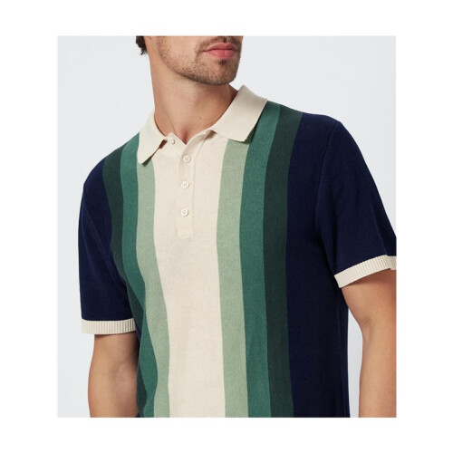 Gestreiftes Kurzarm-Strickhemd für Herren Grün M 2