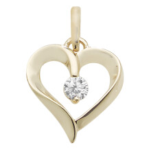 Attractive 9ct Gold Ladies Heart Pendant with Cubic Zirconia/CZ - 18mm*13mm