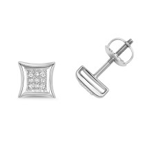 9ct White Gold Ladies Diamond Stud Earrings Brilliant Cut 0.06 Carat G-H - SI - 7mm*7mm