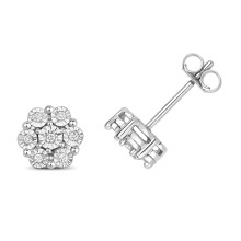 9ct White Gold Ladies Diamond Stud Earrings Brilliant Cut 0.08 Carat H - PK2 - 8mm*8mm