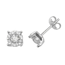 9ct White Gold Ladies Diamond Stud Earrings Brilliant Cut 0.60 Carat G - I1 I2 - 7mm*7mm