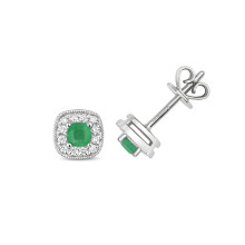 9ct White Gold Ladies Diamond Stud Earrings Brilliant Cut 0.15 Carat H-I - I1 with Emerald - 6mm*6mm