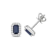 9ct White Gold Ladies Diamond Stud Earrings Brilliant Cut 0.17 Carat H-I - I1 with Sapphire - 8mm*6mm