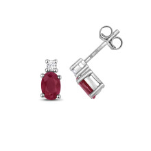9ct White Gold Ladies Diamond Stud Earrings 0.08 Carat with Ruby - 9mm*4mm