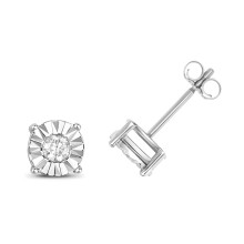 9ct White Gold Ladies Diamond Stud Earrings Brilliant Cut 0.31 Carat H - PK2 - 7mm*7mm