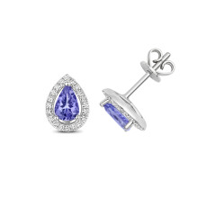 9ct White Gold Ladies Diamond Stud Earrings Brilliant Cut 0.17 Carat H-I - I1 with Tanzanite - 10mm*7mm