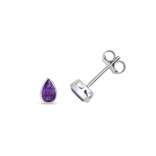 9ct White Gold Ladies Stud Earrings with Amethyst - 6mm*4mm