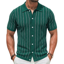 Herren-Strickcardigan mit Vertikalen Streifen und Kurzen Ärmeln Grün M