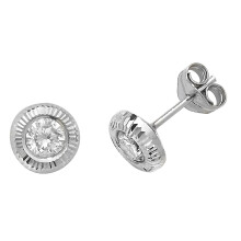Chic 9ct White Gold Ladies Stud Earrings with Cubic Zirconia/CZ - 7mm*7mm