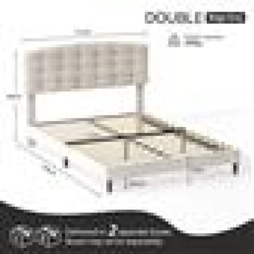 MCC (DOUBLE, BEIGE) Upholstered Bed Frame with Cozy Button Tufted Headboard & Adjustable Height, Wood Slat Support CHEYENNE 2