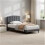 MCC (SINGLE, GREY) Upholstered Bed Frame with Cozy Button Tufted Headboard & Adjustable Height, Wood Slat Support CHEYENNE 2