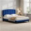 MCC (DOUBLE, BLUE) Upholstered Bed Frame with Cozy Button Tufted Headboard & Adjustable Height, Wood Slat Support CHEYENNE 2