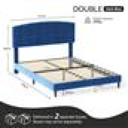 MCC (DOUBLE, BLUE) Upholstered Bed Frame with Cozy Button Tufted Headboard & Adjustable Height, Wood Slat Support CHEYENNE 2