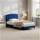 MCC (SINGLE, BLUE) Upholstered Bed Frame with Cozy Button Tufted Headboard & Adjustable Height, Wood Slat Support CHEYENNE 2