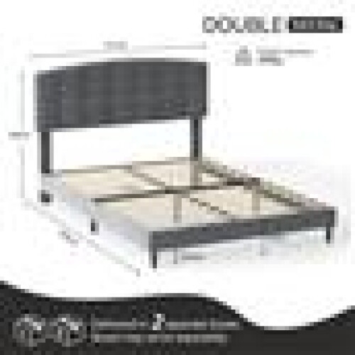 MCC (DOUBLE, GREY) Upholstered Bed Frame with Cozy Button Tufted Headboard & Adjustable Height, Wood Slat Support CHEYENNE 2